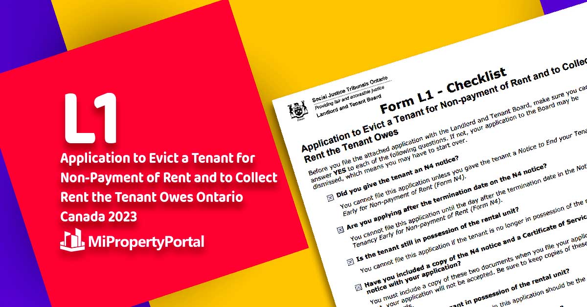 Form L1 Application to Evict a Tenant for Non-Payment of Rent and to Collect Rent the Tenant Owes Ontario Canada 2023